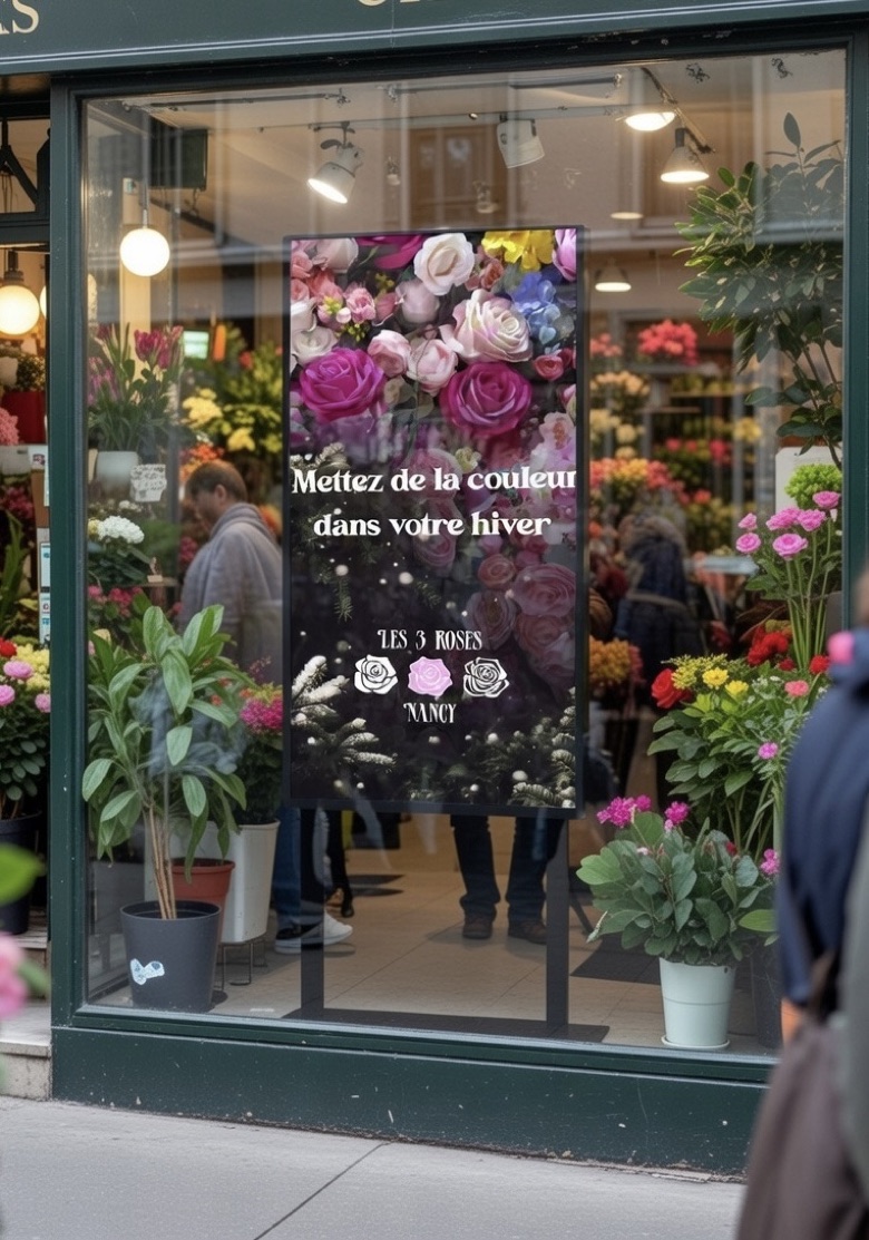 Écran de vitrine chez un fleuriste